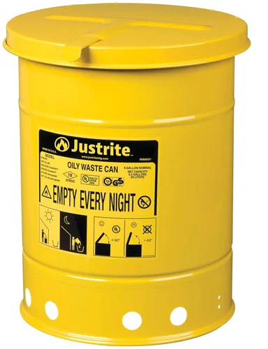 Vista 15 de Justrite Recipiente para desechos aceitosos de acero galvanizado de 10 galones, recipiente de seguridad metálico para trapos con aceite de 18 x 14