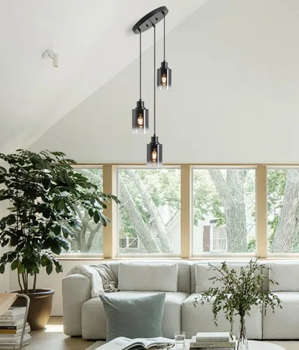 Vista 8 de Iluminación colgante negra de 3 luces, luces colgantes modernas ajustables para isla de cocina, luces colgantes industriales para mesa de comedor