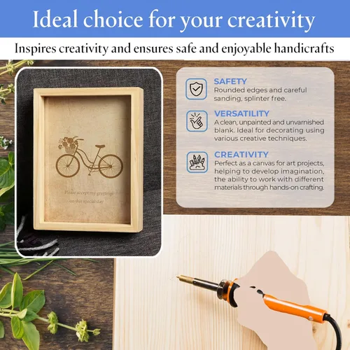 Vista 8 de Lienzo de madera cuadrado pequeño de 4 x 4 x 1-1/2 pulgadas, marcos de madera sin terminar, letreros de madera en blanco para manualidades