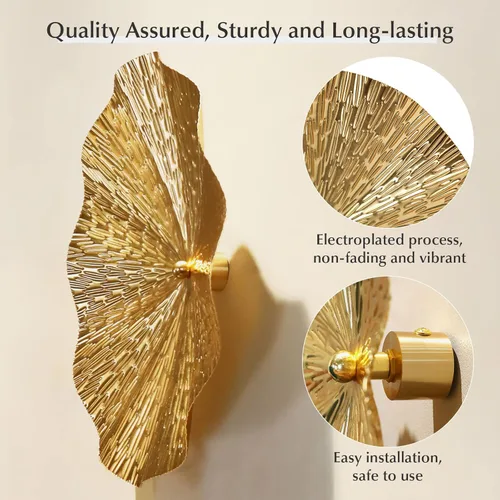 Vista 3 de Decoración de pared dorada para sala de estar, pasillo, 7 piezas de arte de pared de metal, esculturas colgantes para decoración de dormitorio