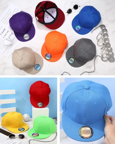 Vista 5 de 15 Pack Snapback Hats for Men Hip Hop Style Hats Solid Baseball Hats Adjustable Snapback Cap Flat Brim Baseball Caps