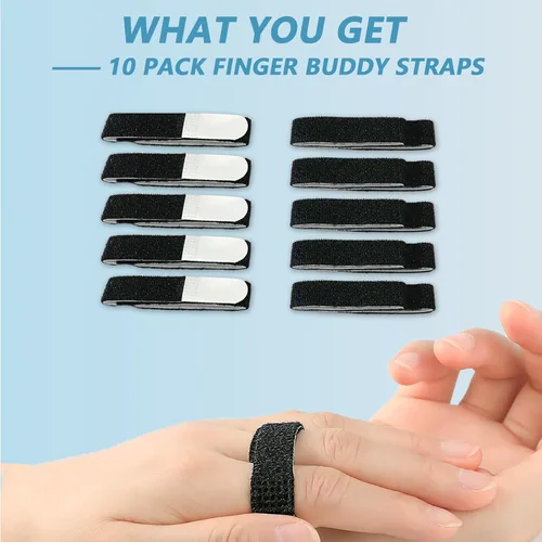 Vista 6 de Paquete de 10 correas de dedo con cinta acolchada, con gancho y bucle, correas de Buddy Loops para soporte de dedos lesionados, lavables