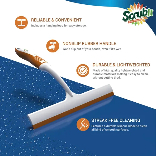 Vista 3 de SCRUBIT Escobilla de goma ligera para ventanas y duchas, limpiacristales, parabrisas de coche y espejo, herramienta de limpieza sin rayas