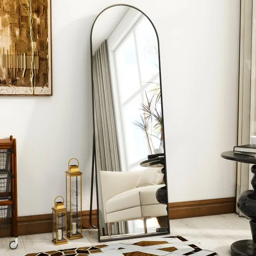 VooBang - Espejo arqueado de longitud completa de 16 x 59 pulgadas, espejo arqueado negro con soporte, espejo de cuerpo completo para colocar de