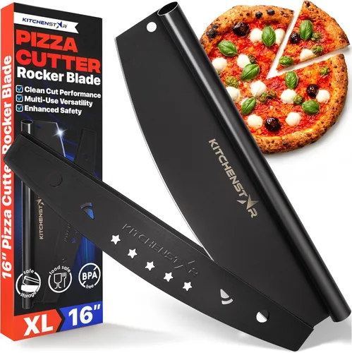 Vista 10 de KitchenStar Cortador de pizza de 16 pulgadas con hoja balancín - Cuchillo de acero inoxidable afilado, cubierta protectora, apto para lavavajillas