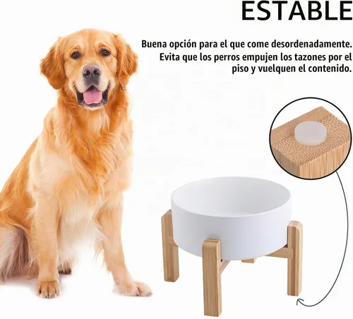 Vista 3 de Cuenco de cerámica elevado o elevado para perros de razas pequeñas y medianas, cuenco de agua con soporte, plato de alimentación de mascotas pesado