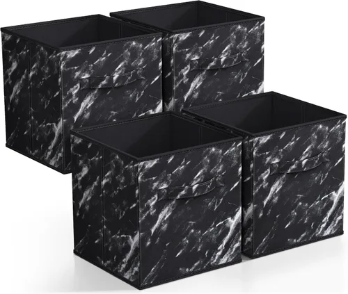 Sorbus Cubos de almacenamiento de tela plegables – Cestas de organización plegables de 11 pulgadas con asa – 4 canicas negras para despensa,