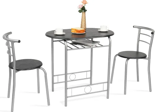 Vista 13 de VINGLI Juego de comedor de 3 piezas, juego de mesa de cocina pequeña para 2, juego de mesa de desayuno, mesa de madera de cocina con 2 sillas