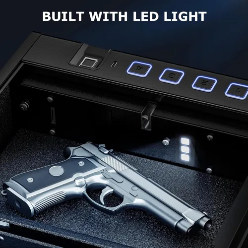 Vista 7 de Bonsaii - Caja de seguridad para armas de mano, caja de seguridad biométrica de acceso rápido de 3 formas para pistolas, caja de seguridad