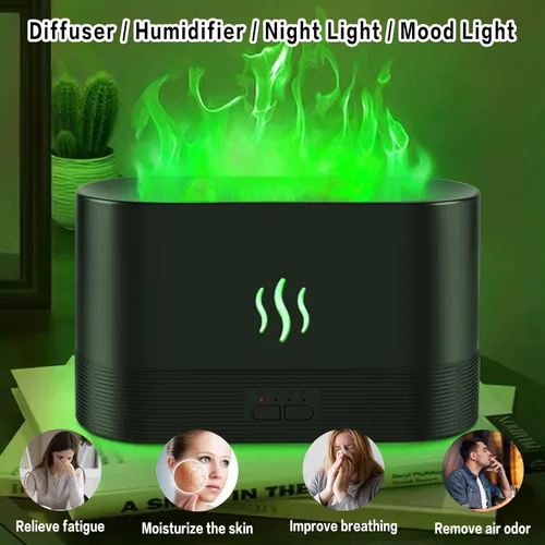 Vista 4 de Depulat RGB Flame Diffuser HumidifierUltrasonic 300ml Fire Diffuser Automatic Power-Off Protection with Timer, Adjustable Brightness