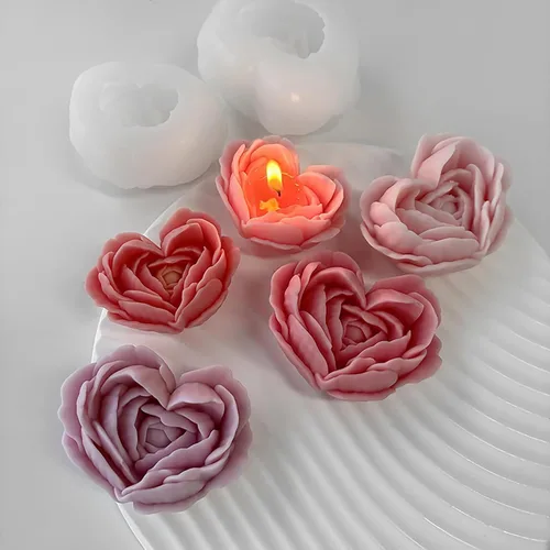 Vista 3 de 2 paquetes de moldes para velas en forma de corazón, moldes de silicona en forma de corazón y rosa para velas, moldes para velas de rosa
