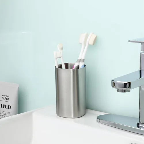 Vista 7 de DOITOOL Juego de 2 vasos de acero inoxidable para cepillos de dientes, vasos de baño para hombres y mujeres, soporte de cepillo de dientes de metal