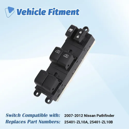 Vista 2 de Interruptor de control de elevalunas eléctrico compatible con Nissan Pathfinder 2007 2008 2009 2010 2011 2012 delantero izquierdo del lado