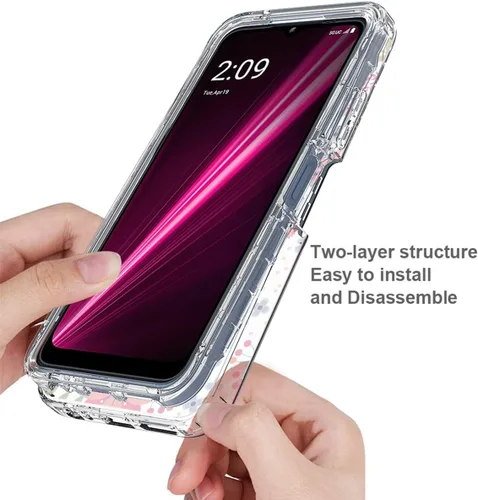 Vista 4 de Funda para REVVL 6 5G/T Phone 5G TMAF025G con protector de pantalla de vidrio templado, funda protectora de TPU transparente floral a prueba