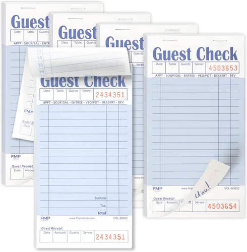FMP Brands Libros de Comprobantes de Huéspedes para Meseros, Papel de Blocs de Notas para Meseros, Total 250 Hojas (5 Blocs), Azul con Recibo de