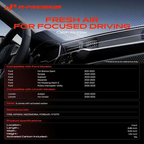Vista 2 de Filtro de aire de cabina A-Premium con carbón activado Compatible con Ford Bronco Sport 21-23, Escape 20-22, Explorer 20-23, Maverick y Lincoln