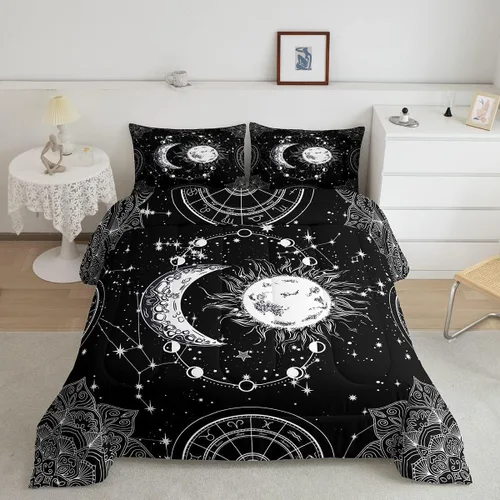 Vista 20 de Juego de ropa de cama con estampado de panal de abeja, juego de edredón con patrón hexagonal de fuego rojo y negro para niños, niñas, adolescentes