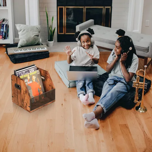 Vista 5 de Homeiju Paquete de 2 cajas de almacenamiento de vinilo, cajas de discos, cajas de metal y madera LP