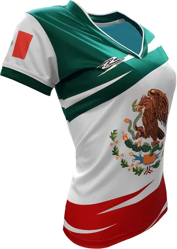 Vista 3 de Mexico Jersey Arza - Diseño para mujer con cuello en V, color verde, blanco, rojo
