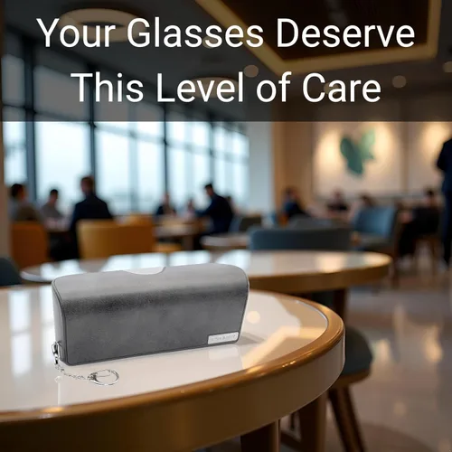 Vista 6 de Eyeglasses Case Vegan Leather Hard Shell Holder, One-Hand Access, Fits Sunglasses, Readers, Blue Light Glasses