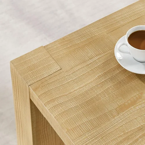 Vista 3 de DREAMODERN Mesa auxiliar moderna de madera rústica de 2 niveles, mesas de noche compactas para sala de estar, mesita de noche rectangular