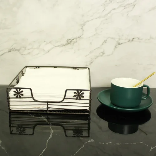 Vista 3 de CVHOMEDECO. Primitives - Servilletero plano decorativo para servilletas de papel de cóctel, oxidado, 8-1/4 x 8-1/4 x 2-1/2 pulgadas