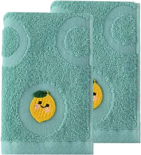 Vista 3 de YiLUOMO Green Spring - Juego de 2 toallas de mano suaves con bordado de limón, 100% algodón, absorbentes, para baño, decoración del día de San