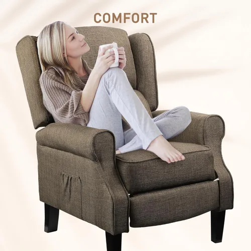 Vista 7 de HOMCOM Vibration Massage Recliner Chair for Living Room with Heat, Wingback Single Sofa, Modern Linen Fabric Push Back Reclining Chair with