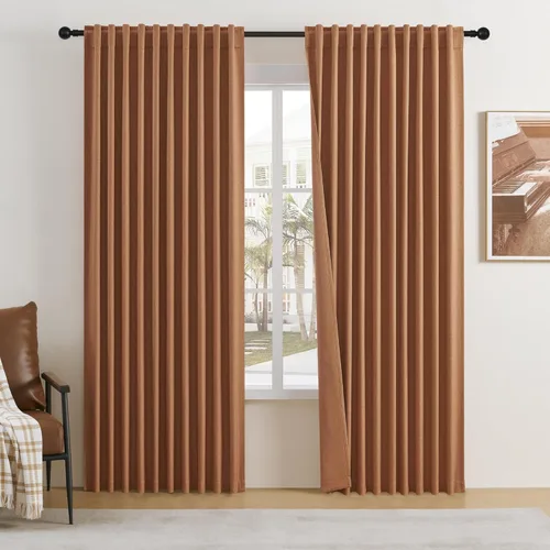 Vista 16 de DUALIFE - Cortinas de lino opacas beige de 54 pulgadas de largo, con pestaña trasera y bolsillo para cortinero, cortinas estrechas para dormitorio