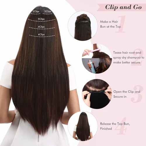 Vista 7 de REECHO Extensiones de cabello con pinzas, extensiones de cabello grueso y largo, extensiones de cabello sintético ligero para mujer, 24 pulgadas a
