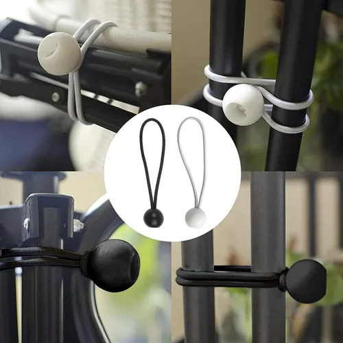 Vista 2 de HLOGREE Paquete de 60 cuerdas elásticas con bolas, 9 pulgadas, color negro y blanco de 6 pulgadas, cuerda de amarre resistente para tiendas