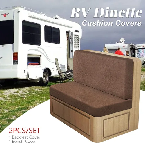 Vista 3 de Fundas de cojín de aspecto de cuero para RV Dinette, fundas elásticas para cojines de camping para sofá de remolque de viaje, asiento de cabina
