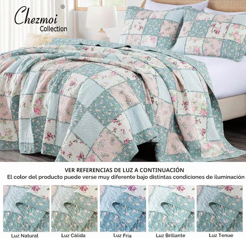 Vista 5 de Chezmoi Collection Abbi - Juego de edredón de 2 piezas con diseño shabby chic, edredón de algodón prelavado con estampado floral, sábanas con diseño