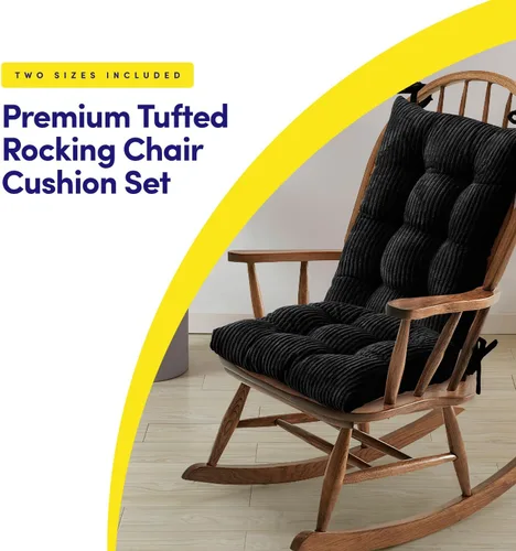 Vista 2 de Sweet Home Collection - Juego de cojines copetudos para silla mecedora (antideslizantes, parte superior e inferior con lazos) de terciopelo