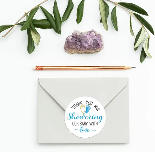 Vista 4 de Calcomanías azules para baby shower, regalos de agradecimiento para niños, 2 pulgadas, paquete de 50