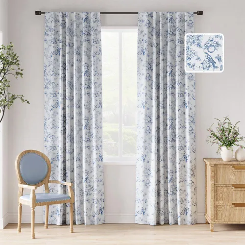 Vista 24 de jinchan Cortinas Opacas Florales 95% de 63 Pulgadas de Largo, Cortina Opaca con Flores Impresas Azules para Dormitorio con Bolsillo para Varilla