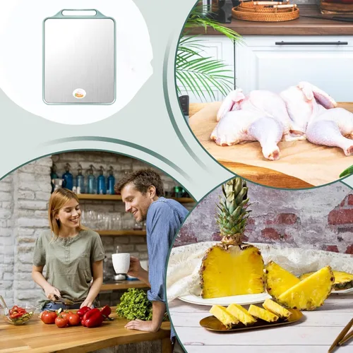 Vista 6 de Stainless Steel Cutting Board 39x29cm, Double-Sided Chopping Mat with Handle, Meal Prep Board for Kitchen, Restaurant, Commercial Use, Meat