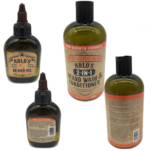 Vista 3 de Arlo's 2 en 1 Pro-Growth - Jabón y acondicionador para barba de 12 onzas con kit de 2 piezas de aceite para barba Pro-Growth