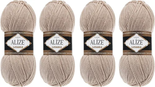 Vista 25 de Alize Lanagold - Hilo para tejer, lana para manualidades, mezcla de hilo para tejer a mano, cálida, suave, natural, gruesa, tejida a mano, lote de 4
