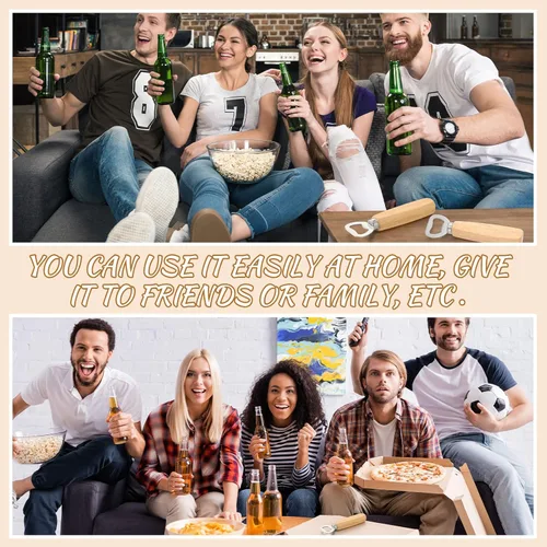 Vista 6 de Abrebotellas de acero inoxidable, 20 piezas, abridor de cerveza de madera, abrebotellas de vino con mango de madera, juego de regalo grabado