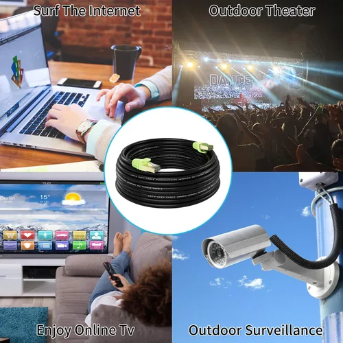 Vista 5 de Cable Ethernet Cat 7 para exteriores, 26 AWG, resistente, Cat7, cable de conexión de red RJ45, velocidad de transmisión, 10 Gbps, ancho de banda