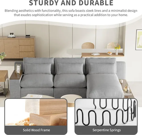 Vista 34 de Sofá modular de felpilla con tapicería en forma de L, sofá modular de 4 asientos con otomana extraíble y 5 almohadas para sala de estar, apartamento