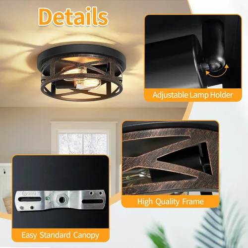Vista 5 de ZHU YAN Paquete de 2 lámparas de techo de montaje empotrado, accesorios de iluminación de granja para pasillo, accesorios de iluminación industrial