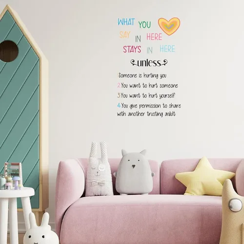 Vista 5 de Calcomanías de pared con texto en inglés «What You Say in Here Stays in Here» de 12 pulgadas con texto en inglés «What You Say in Here Stays in