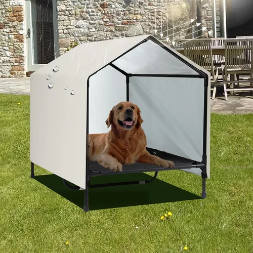 Vista 7 de Casa para perros para interiores y exteriores Cama elevada para perros pequeños y medianos y gatos, cama elevada exterior para perros, tienda