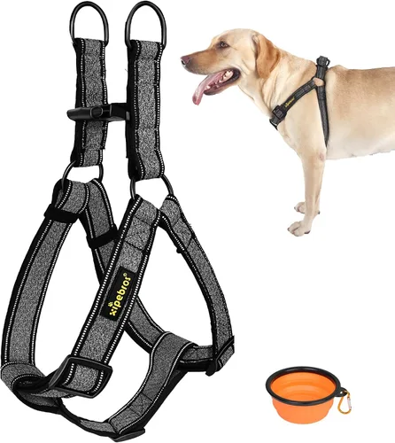 Arnés para perro sin tirones con reflectante ajustable, evita que las mascotas tiren y se asfixien en los paseos, Perros medianos, (Negro, L)