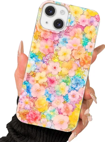 Vista 25 de I-MGAE-IN-AR Funda compacta para iPhone 13 Pro, diseño de flores azules, protección de grado militar a prueba de golpes, funda holográfica brillante