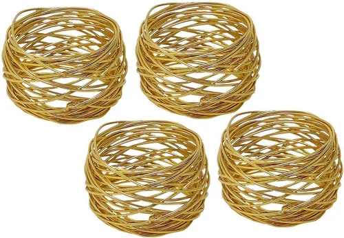 Vista 3 de ARN Crafts Anillos de servilleta dorados redondos de malla - para bodas, cenas, o uso diario (Juego de 12 anillos de servilleta de malla dorada)