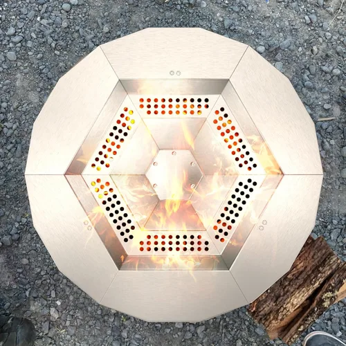 Vista 5 de Deflector de Calor para Solo Stove Bonfire 19.5", Difusor de Calor Portátil de Acero Inoxidable 304 con Mango y Accesorio de Pata para Hoguera que