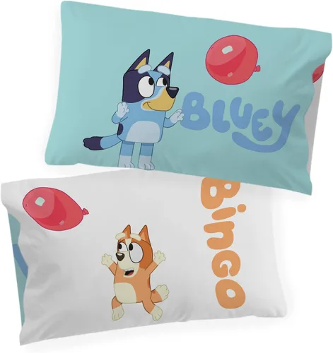 Vista 3 de Jay Franco Bluey & Bingo 1 funda de almohada reversible individual – Ropa de cama infantil súper suave de doble cara (producto oficial de Bluey)